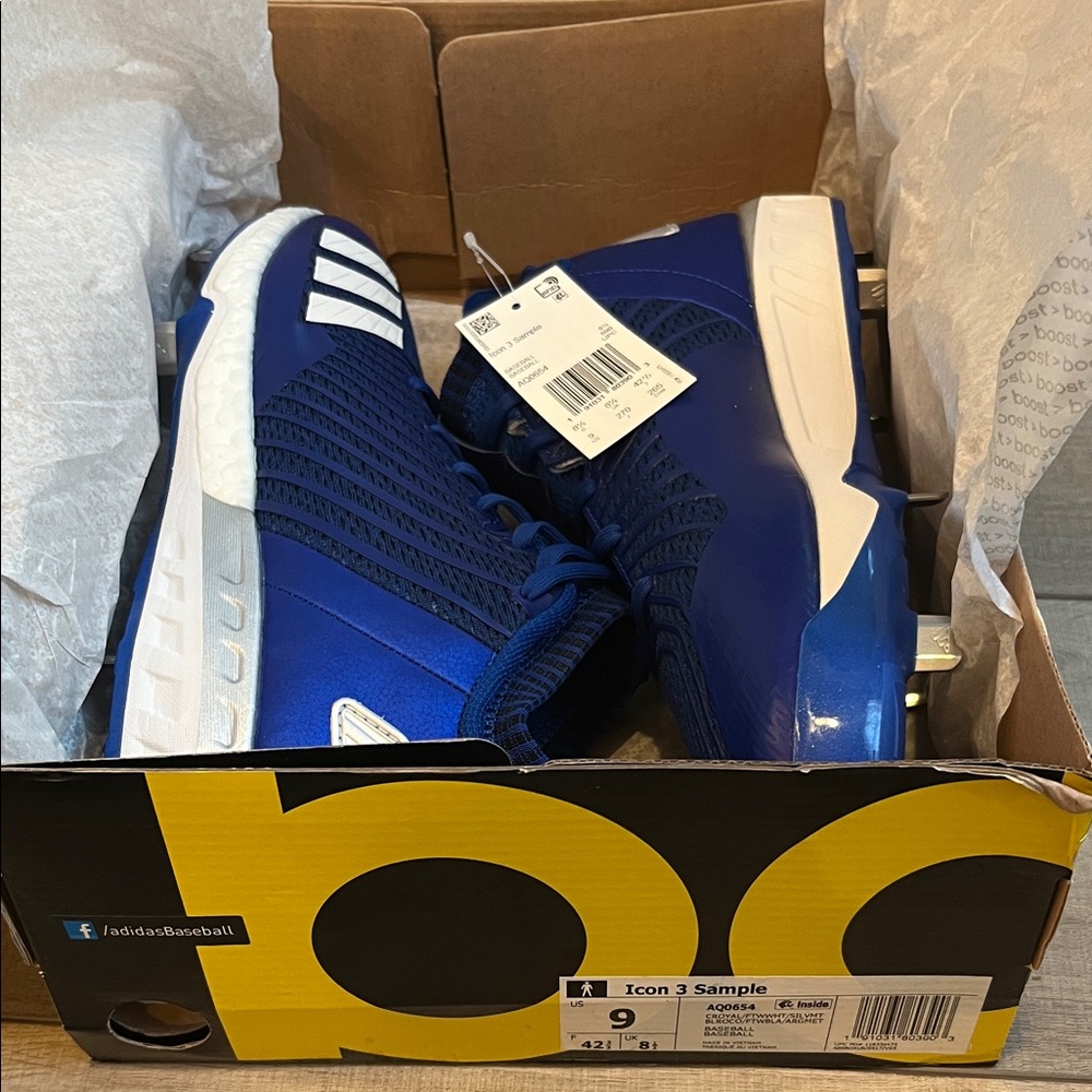 Adidas Boost Icon 3 Blue and White Baseball Cleats Men’s 9 NWT - Picture 5 of 5